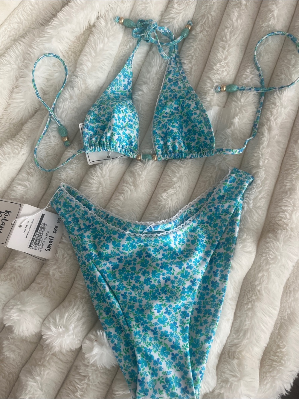 Floral Blue Triangle Bikini - Blue -